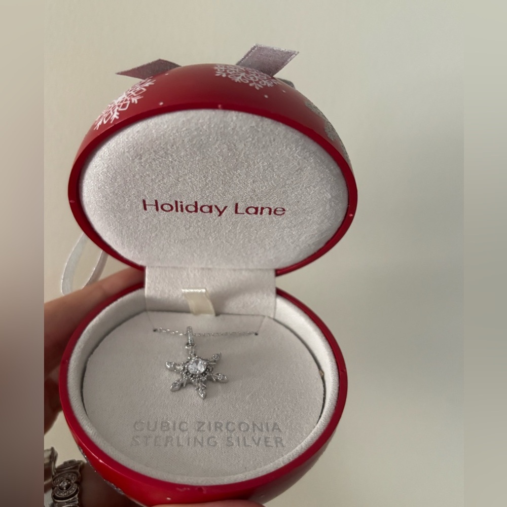 Cubic Zirconia Snowflake Pendant Necklace in Sterling Silver, 16" + 2" extender